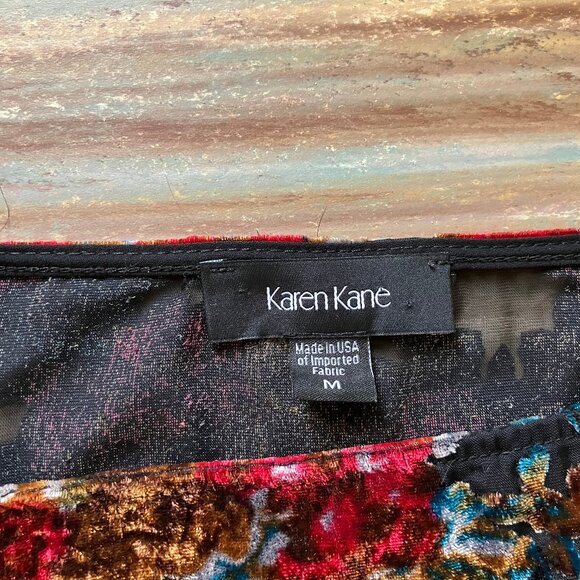 Karen Kane Burnout Velvet Semi Sheer Blouse Top with Bell Flared Sleeves Floral - Picture 6 of 9